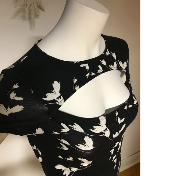 Le Chateau black white floral cut out shirt blouse top short sleeve NWT - Picture 1 of 4